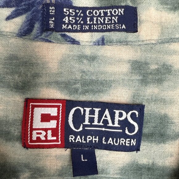 EUC Men's CHAPS RALPH LAUREN Hawaiian Palm Button Down Shirt Linen | Size L - Picture 5 of 7